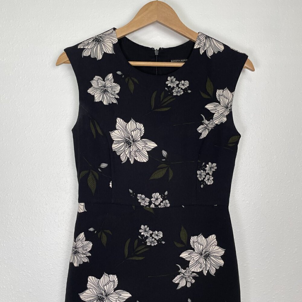 Banana Republic Black and White Floral Sheath Dress Size 0 Cap Sleeves - Picture 3 of 10